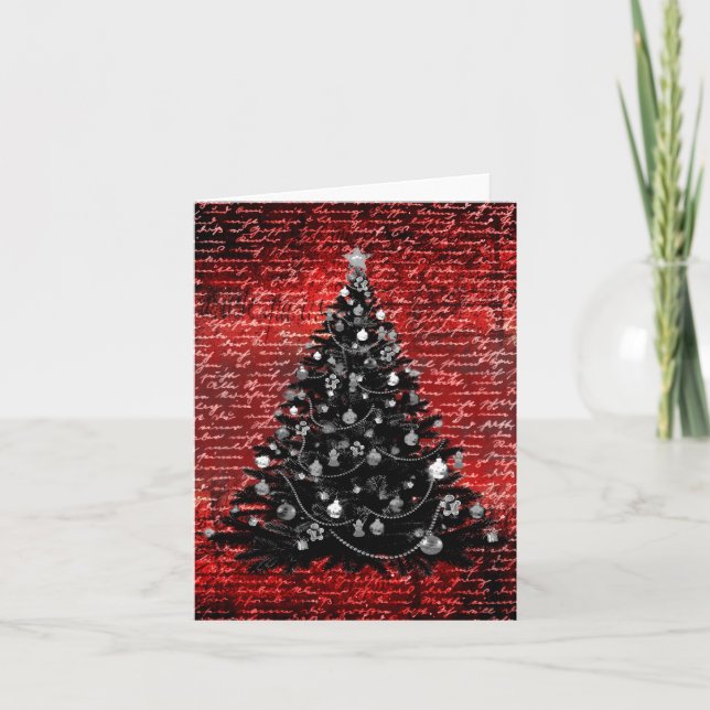 Dunkler eleganter Rot- und Schwarzer Weihnachtsbau Karte (Vorderseite)