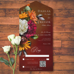Dunkler Eleganter Sommer-Sonnenuntergang Floral QR All In One Einladung