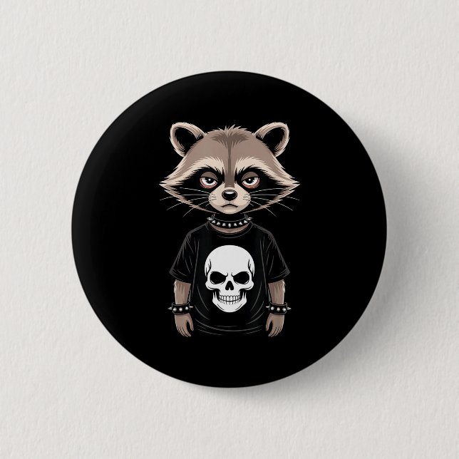Dunkler Emo-Waschbär mit Totenkopf-Punk-Stil Alter Button (Vorderseite)