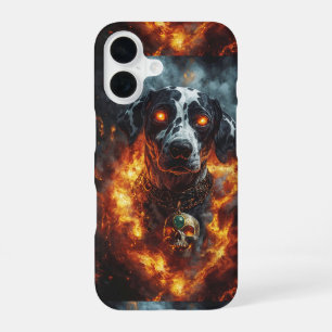 Dunkler Fantasiefeuerhund mit mystischem Schmuck iPhone 16 Hülle
