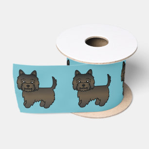 Dunkler Gescheckter Cairn Terrier Cartoon Hund auf Satinband