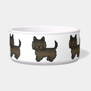 Dunkler Gescheckter Cairn Terrier Cartoon Hund Napf
