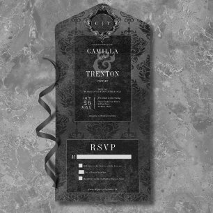 Dunkler gotischer schwarzer und schwarzer Damast o All In One Einladung