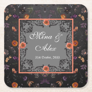 Dunkler Herbst Personalisierte Hochzeit Rechteckiger Pappuntersetzer