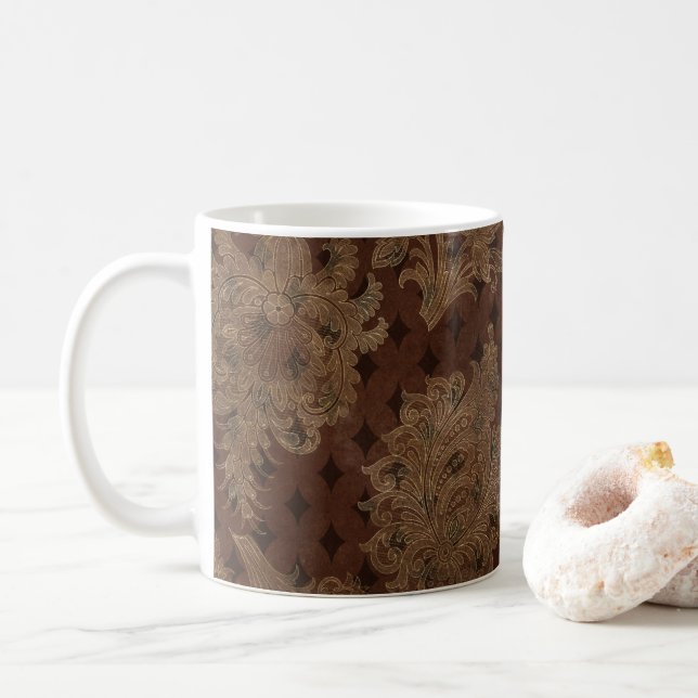 Dunkler HerbstDamast Kaffeetasse (Mit Donut)