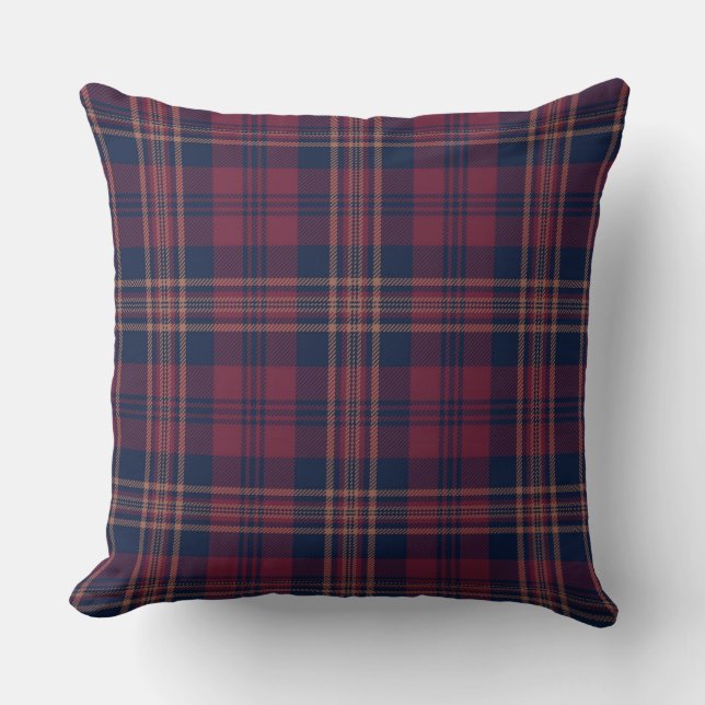 Dunkler Herbstfall Kai Navy Red Tartan Kariert Kissen (Vorderseite)