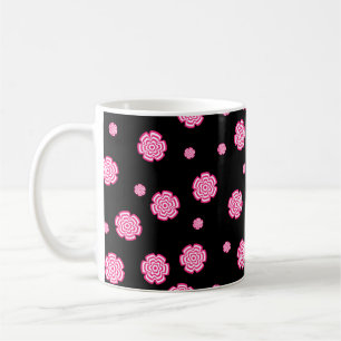 Dunkler Hintergrund helle stilisierte rosa Blumen. Kaffeetasse