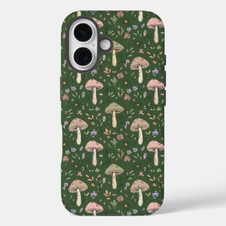 Dunkler Jäger Grün Fungi Nahtloser Forestcore iPhone 16 Hülle