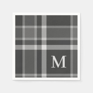 Dunkler Kohlengrauer Tartan Kariert mit Monogramm Serviette