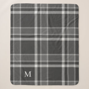 Dunkler Kohlengrauer Tartan Kariert mit Monogramm Sherpadecke