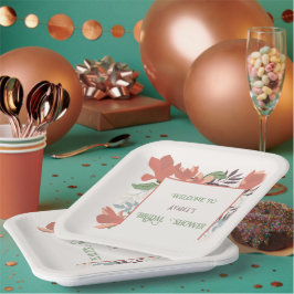 Dunkler Lachs Grün Blau und Lila Folklorekunst Pappteller