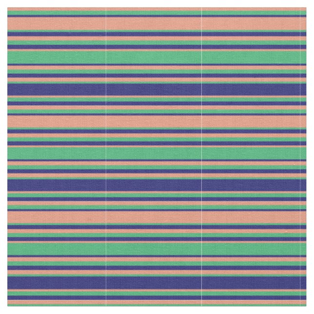 Dunkler Lachs, Sea Green & Midnight Blue Pattern Stoff (Nahaufnahme)