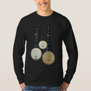Dunkler langer T - Shirt die Hülse 3 Banjo-Männer