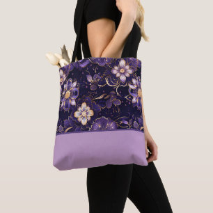 Dunkler Lila Blütenblock und Imitate Goldfarbblock Tasche
