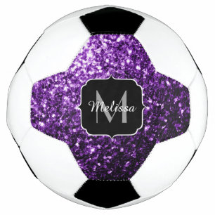 Dunkler lila Glitzer funkelnder Monogramm-Name Fußball