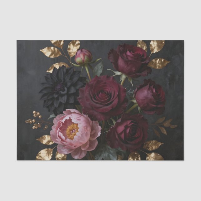 Dunkler, melancholischer Blumenstrauß Seidenpapier (Vorderseite)