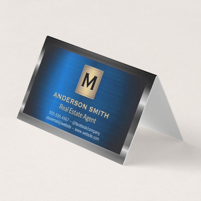 Dunkler Metallrahmen | Blue Metallic Background Visitenkarten (Vorderseite)
