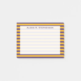 Dunkler Monogramm-Streifen Lila und Gelb Post-it Klebezettel