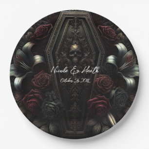Dunkler Moody Floral Schädel Sarg Gothic Hochzeit Pappteller