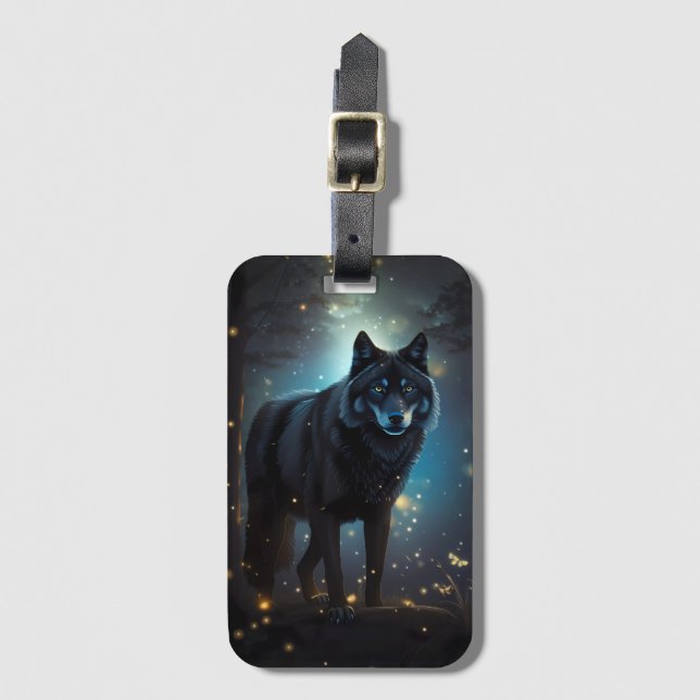 Dunkler Mysteriöser Schwarzer Wolf Gepäckanhänger (Vorderseite Vertikal)