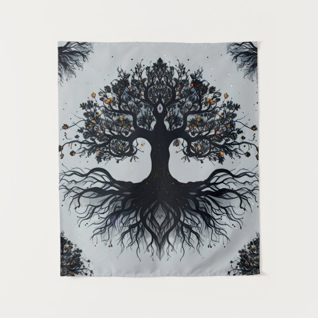 Dunkler Mystischer Baum des Lebens Wandteppich (Vorderseite)