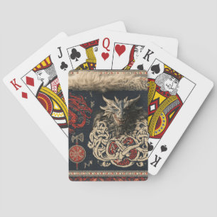 Dunkler nordischer Drache und Wikinger-Knotenmuste Spielkarten
