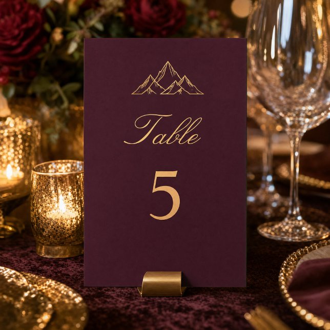 Dunkler Pflaumenberg| Gold Tischnummer (Dark Plum Mountain| Gold Table Number)