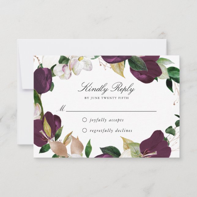 Dunkler Plum floral | RSVP-Karte RSVP Karte (Vorderseite)