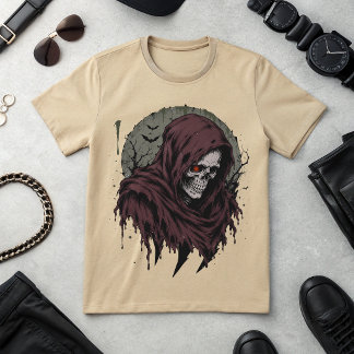 Dunkler Sensenmann-Schädel-Grafik-T-Shirt T-Shirt