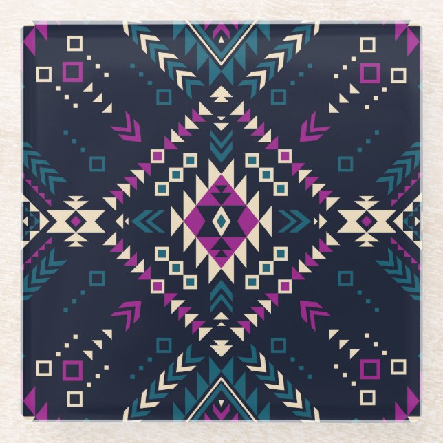 Dunkler Stamm Navajo, Vintag geometrisch. Glasuntersetzer (Vorderseite)