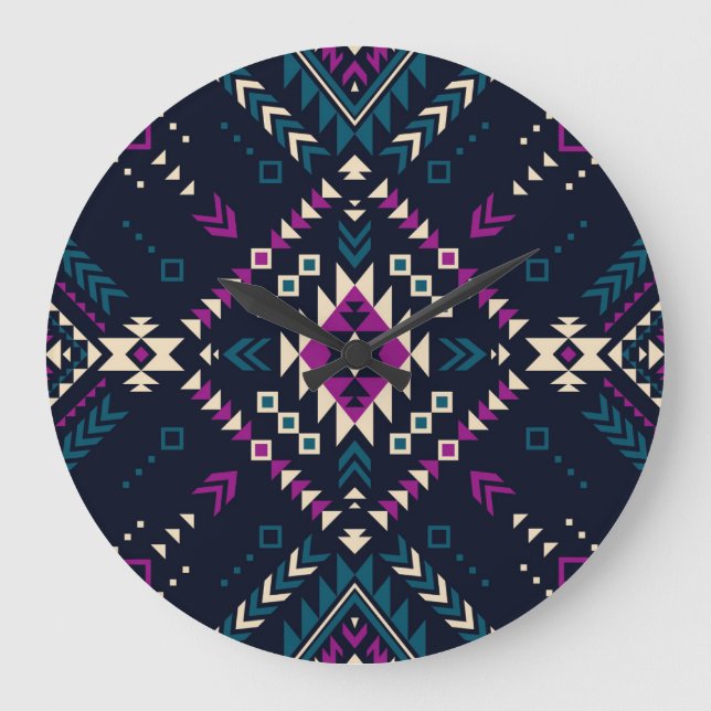 Dunkler Stamm Navajo, Vintag geometrisch. Große Wanduhr (Vorderseite)