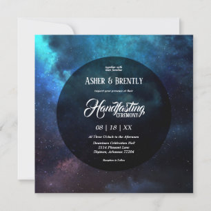 Dunkler Sternenblauer Nebel Modernes Handfasten Einladung