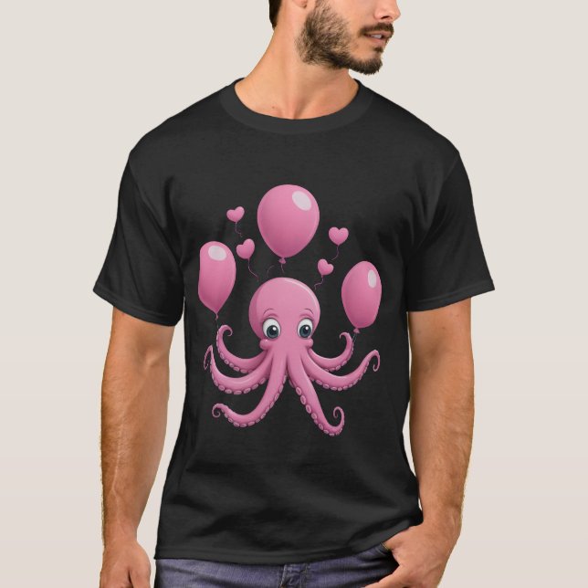 Dunkler T - Shirt mit hübschem Oktopus (Vorderseite)
