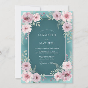 Dunkler Teal-Traum Botanische Hochzeit Einladung