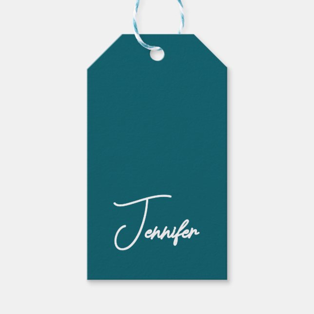 Dunkler Teal-Trend Moderner Minimalistischer Hands Geschenkanhänger (Vorderseite)