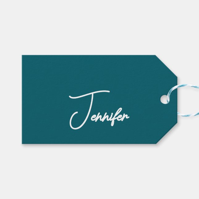 Dunkler Teal-Trend Moderner Minimalistischer Hands Geschenkanhänger (Vorderseite (Horizontal))