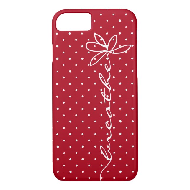 dunkler Text auf rot mit weißen Polka-Punkten atme Case-Mate iPhone Hülle (Rückseite)