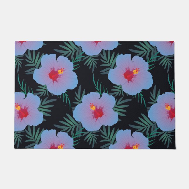Dunkler tropischer blauer Hibiskus Fußmatte (Vorderseite)