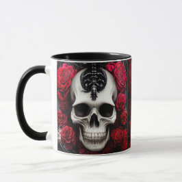 Dunkler und gotischer Schädel und Rose Murial Tasse