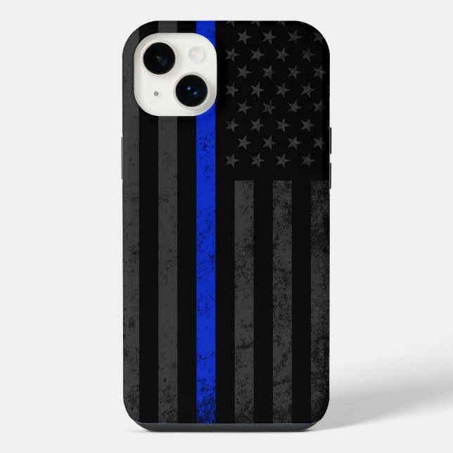 Dunkler und robuster Stil | Polizeiflagge der Thin iPhone 14 Plus Hülle (Rückseite)