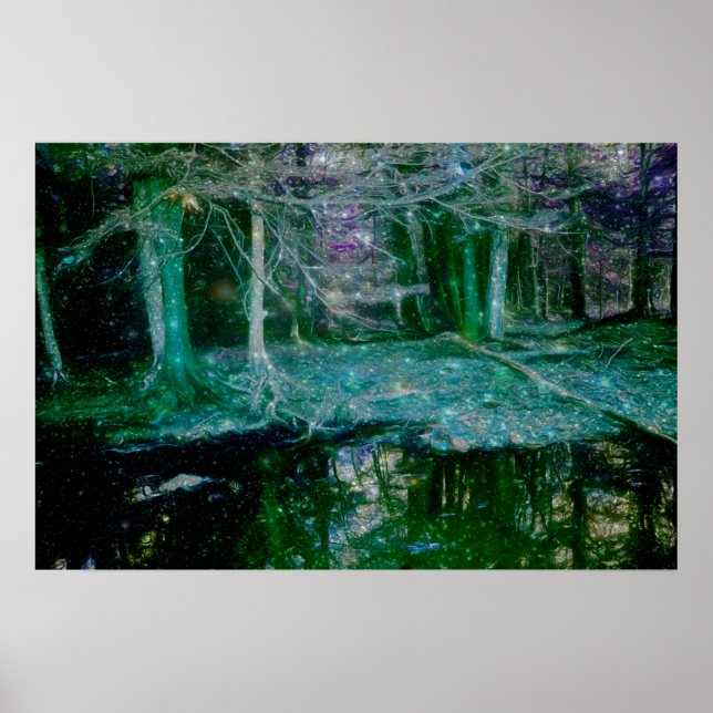 Dunkler verzauberter Fantasy Art Forest Pond Poster (Vorne)