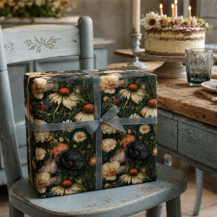 Dunkler Vintage-Wildblumengarten-Blumenflor Geschenkpapier