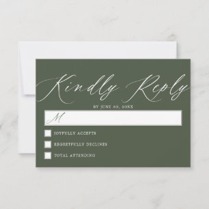 Dunkler Wald grün Einfache Elegante Script Hochz RSVP Karte
