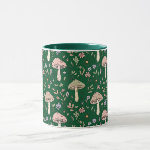 Dunkler Wald Smaragd Pilze Nahtloses Muster Moody Tasse