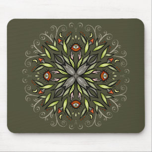 Dunkler Waldgrüner Goblincore-Pilzaugen-Trip Mousepad