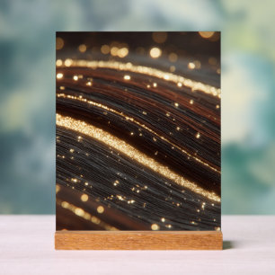 Dunkler Walnussbaum mit glänzenden Goldflüssen Acrylschild