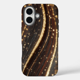 Dunkler Walnussbaum mit glänzenden Goldflüssen iPhone 16 Hülle