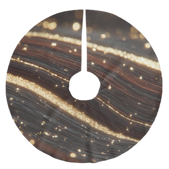 Dunkler Walnussbaum mit glänzenden Goldflüssen Polyester Weihnachtsbaumdecke (Vorderseite)