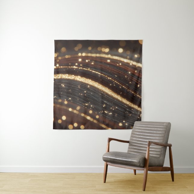 Dunkler Walnussbaum mit glänzenden Goldflüssen Wandteppich (Beispiel)