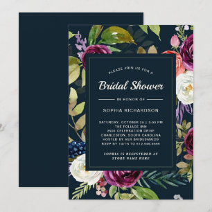 Dunkler Watercolor BlumenBoho   Brautparty Einladung